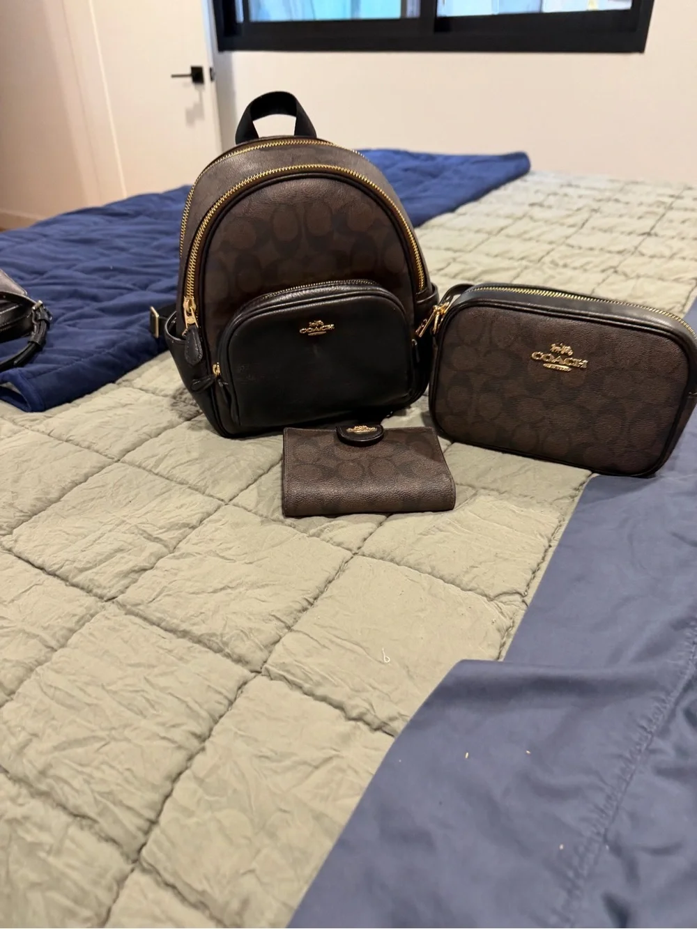 COACH Brown & Black Signature Monogram Crossbody Trio